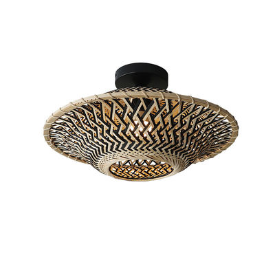 Lâmpada pendente de bambu redonda, luz de teto tecida para iluminação interna