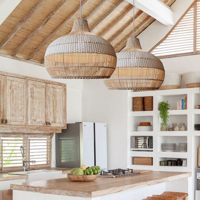 Lâmpada de Pendente de Rattan de Bambú, Lâmpada de Tecto de Víncola para Decoração de Casa Interior