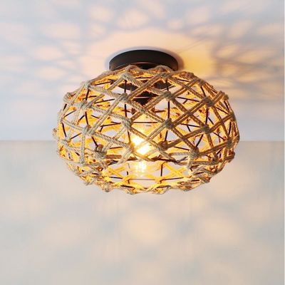 Lâmpada de pendiente de varanda criativa Retro luz de teto de corda de cânhamo