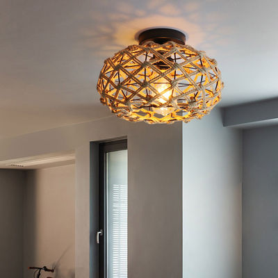 Lâmpada de pendiente de varanda criativa Retro luz de teto de corda de cânhamo