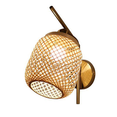 Luzes de parede feitas à mão, 3500K Wicker Rattan Lamp Switch Control