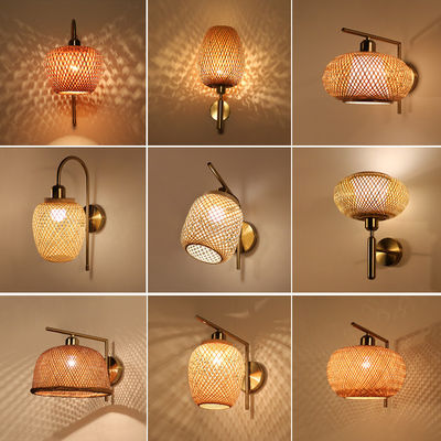 Luzes de parede feitas à mão, 3500K Wicker Rattan Lamp Switch Control
