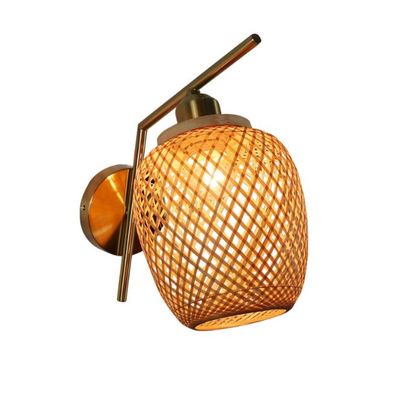 Luzes de parede feitas à mão, 3500K Wicker Rattan Lamp Switch Control
