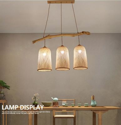 Três cabeças, lâmpada de pêndulo, restaurante, lâmpada de bambu 3500K.