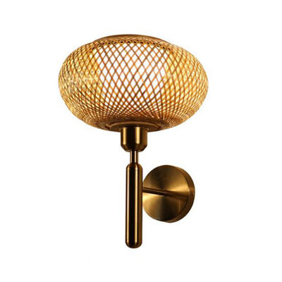 Sconce de parede de bambu redondo Wicker Rattan 3500K para banheiro interior