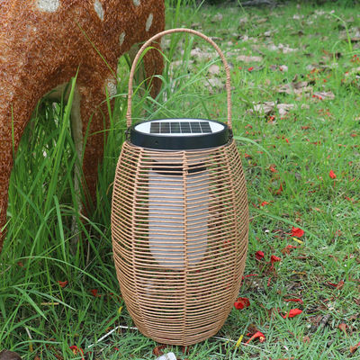 IP65 Lâmpadas Solares Tecidos de Rattan, 3500K Lanterna de Jardim de Rattan Alimentada com Energia Solar