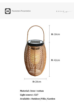 IP65 Lâmpadas Solares Tecidos de Rattan, 3500K Lanterna de Jardim de Rattan Alimentada com Energia Solar