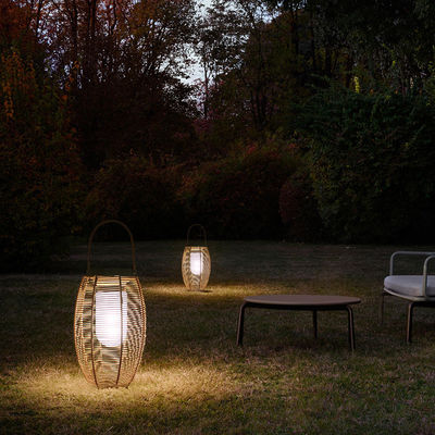 IP65 Lâmpadas Solares Tecidos de Rattan, 3500K Lanterna de Jardim de Rattan Alimentada com Energia Solar