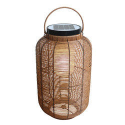 IP65 Lâmpadas Solares Tecidos de Rattan, 3500K Lanterna de Jardim de Rattan Alimentada com Energia Solar