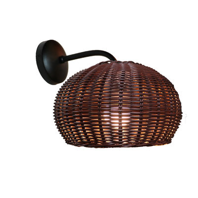 Lâmpadas de parede de ratão de tricô à mão Sconce Forma redonda à prova d'água Para o exterior