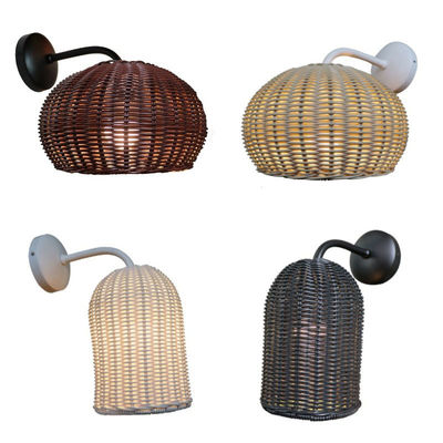 Lâmpadas de parede de ratão de tricô à mão Sconce Forma redonda à prova d'água Para o exterior