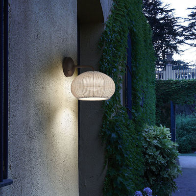 Lâmpadas de parede de ratão de tricô à mão Sconce Forma redonda à prova d'água Para o exterior