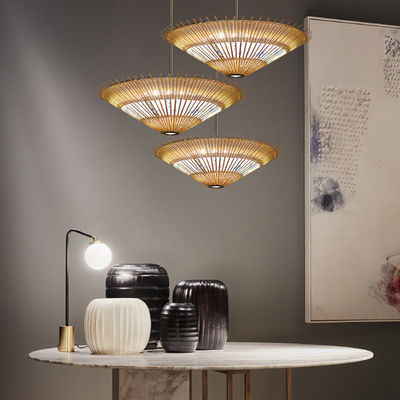 OEM Pendente de Rattan de Bambú Forma de guarda-chuva de luz para decoração de casa