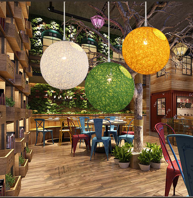 Lâmpada de pingente de bola de cânhamo moderna Luz de pingente de bola colorida de cânhamo Rattan Lustreiro pendente de cânhamo