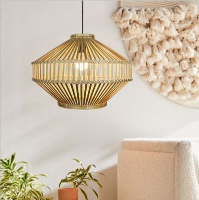 3500K Retro Bambú tecido Lâmpada Pendente para sala de estar interior