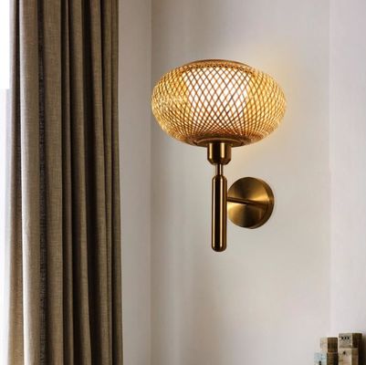 Lâmpadas de parede redondas de Rattan, Lâmpadas de Rattan de Bambú