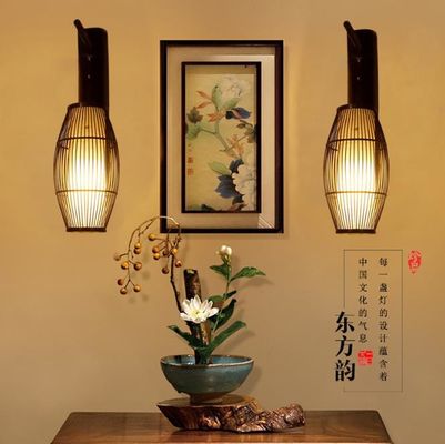 Lâmpada de parede chinesa retro de madeira maciça - Hotel Lâmpada de corredor de bambu - Lâmpada de parede de lanterna de bambu antiga