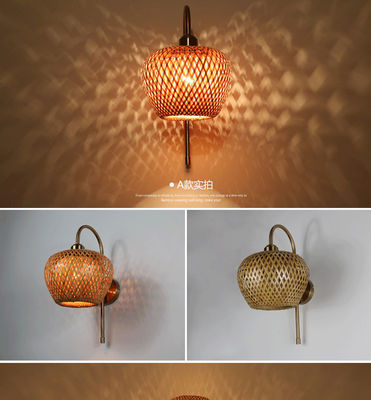 E27 LED Lâmpada de Parede de Bambú Tecido Sconce 3500K Para Quarto de Banho