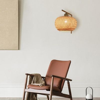 E27 LED Lâmpada de Parede de Bambú Tecido Sconce 3500K Para Quarto de Banho