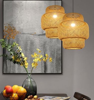 3500K Lâmpada de Pendente LED de Bamboo Redondo, Lâmpada de Rattan Redondo OEM ODM
