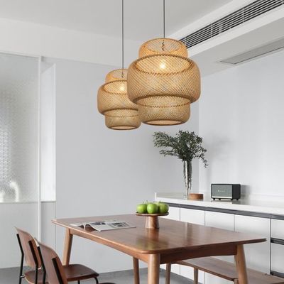 3500K Lâmpada de Pendente LED de Bamboo Redondo, Lâmpada de Rattan Redondo OEM ODM