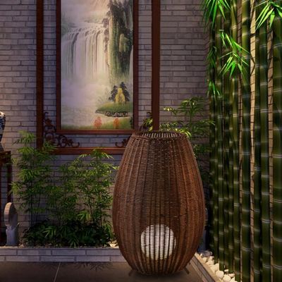 Lâmpada de piso de Rattan de luxo personalizada, Lâmpada de piso de vime interior criativa