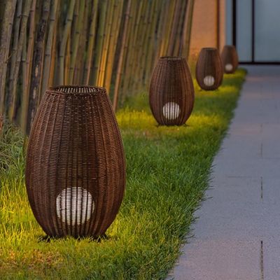 Lâmpada de rua corredor de varanda exterior à prova d'água Lâmpada de gramado de Rattan Lâmpada de chão LED