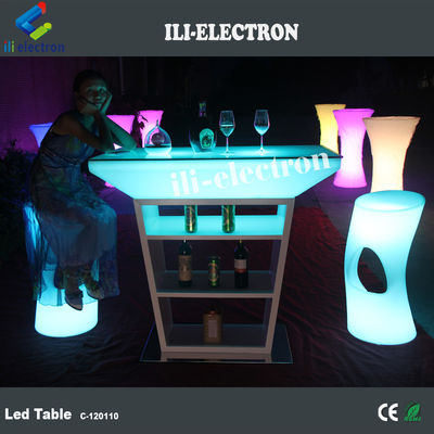 Mobiliário de plástico com LED brilhante, mesa de bar brilhante para festa de eventos.
