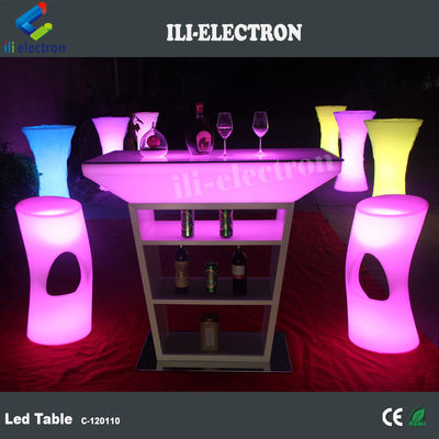 Mobiliário de plástico com LED brilhante, mesa de bar brilhante para festa de eventos.