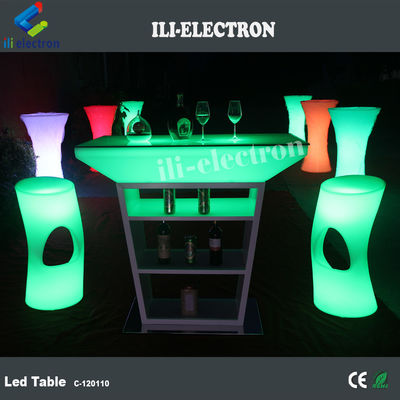 Mobiliário de plástico com LED brilhante, mesa de bar brilhante para festa de eventos.
