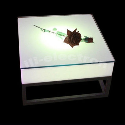 Mesa luminosa de plástico quadrado portátil com prateleira de metal