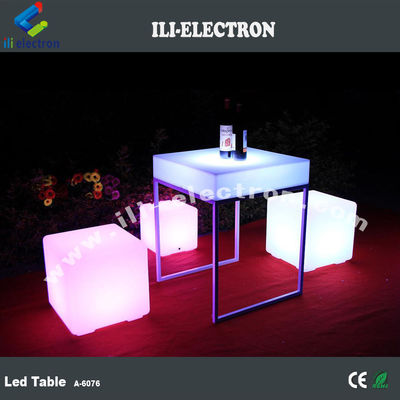 Mesa luminosa de plástico quadrado portátil com prateleira de metal