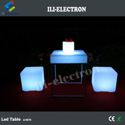 Mesa luminosa de plástico quadrado portátil com prateleira de metal