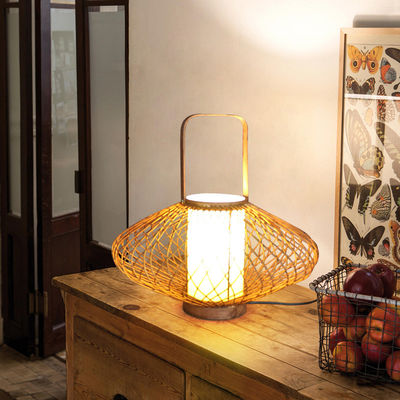 3500K Lâmpada de mesa de bambu de rotão branco quente Para controle de interruptor de quarto