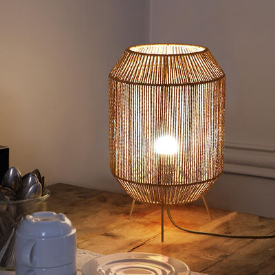Lâmpada de mesa de Rattan de Vintage, Lâmpada de mesa Wabi Sabi feita à mão para a família.