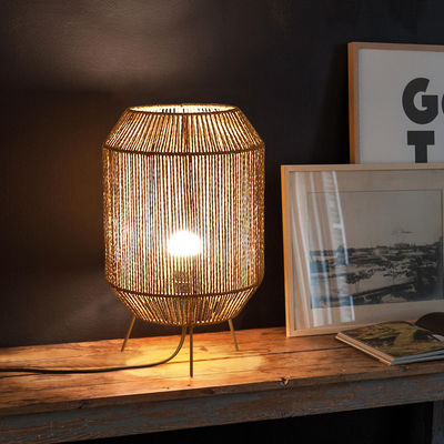 Lâmpada de mesa de Rattan de Vintage, Lâmpada de mesa Wabi Sabi feita à mão para a família.