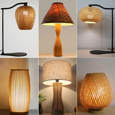 Lâmpada de mesa de bambu natural moderna e estante para decoração doméstica