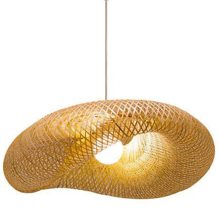 Lâmpadas de bambu de rotão Pendente Tecelagem manual leve Estilo rústico com altura ajustável para uso interior
