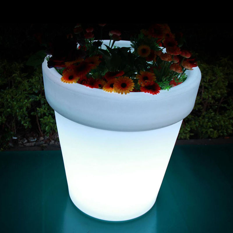 Plantador de luz recarregável LED, Plantadores iluminados ao ar livre, redondo, de cor variável