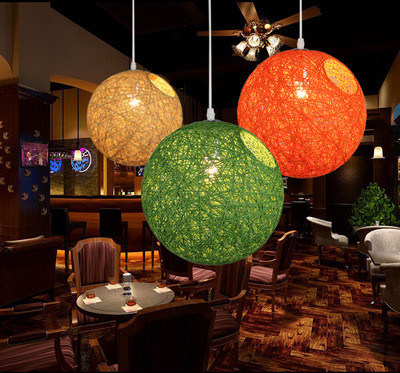 Lâmpada de pingente de bola de cânhamo moderna Luz de pingente de bola colorida de cânhamo Rattan Lustreiro pendente de cânhamo