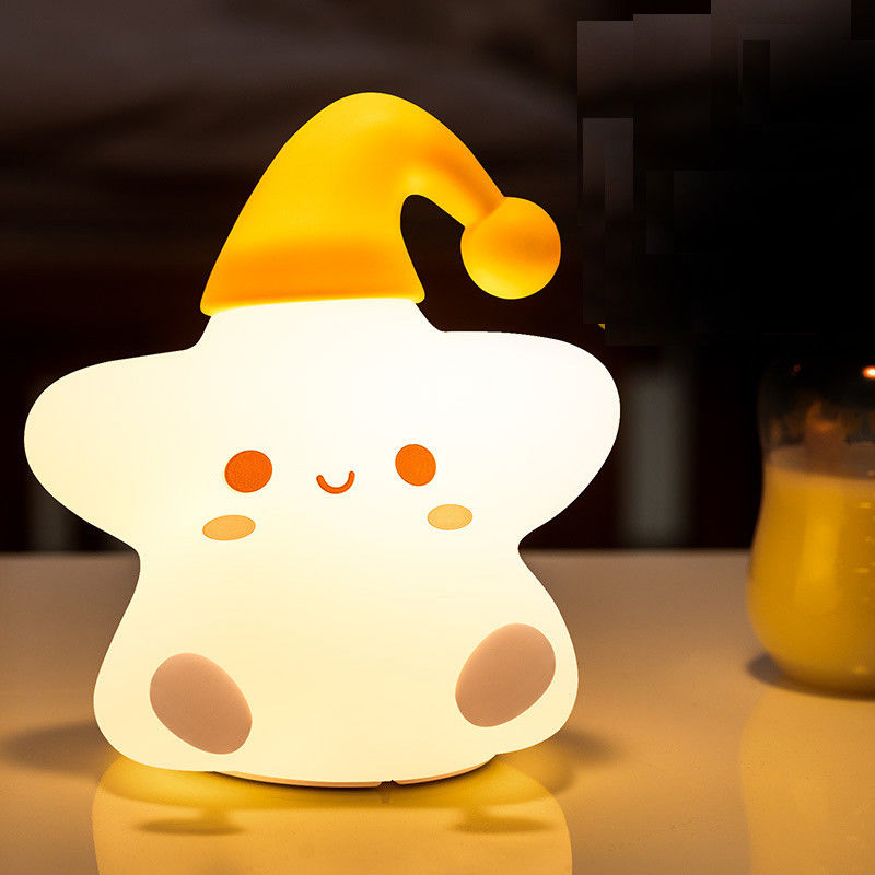 Presente criativo estrelas lâmpada de silicone pat quarto lado de cama led pequena luz noturna lindo presente de aniversário das crianças