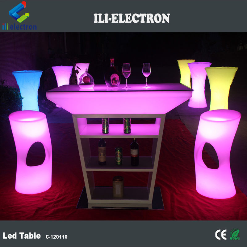 Tabela de coquetel LED de plástico PE com modos de iluminação de estroboscópio e alimentada por bateria de lítio recarregável